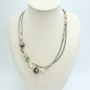 Loft Gem Stone Beaded Silver Tone Long Necklace